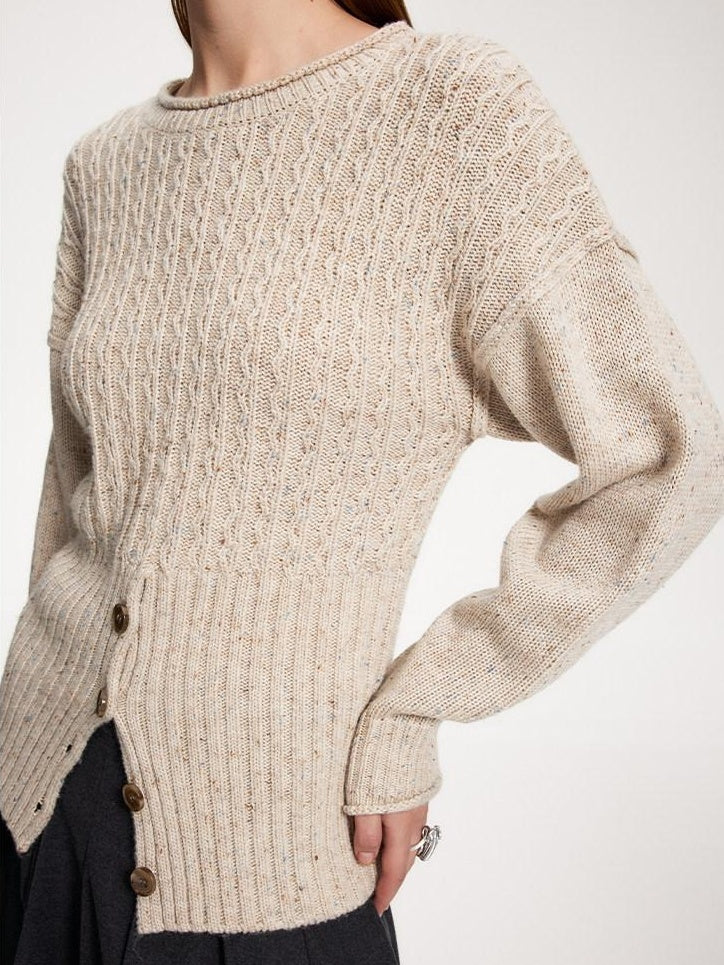 someone sometimes Acrylic Blend Speckled Beige Crew Neck Pullover Office Knitwear Sweaters