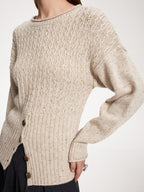 someone sometimes Acrylic Blend Speckled Beige Crew Neck Pullover Office Knitwear Sweaters