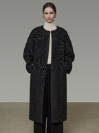 unspoken Warm 3D Embellished Loose Minimalist Commuter Long Women Deep Gray Wool Coats