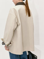 fano Patchwork Loose Fit Korean Casual 100 Percent Cotton Green Khaki Short Coat