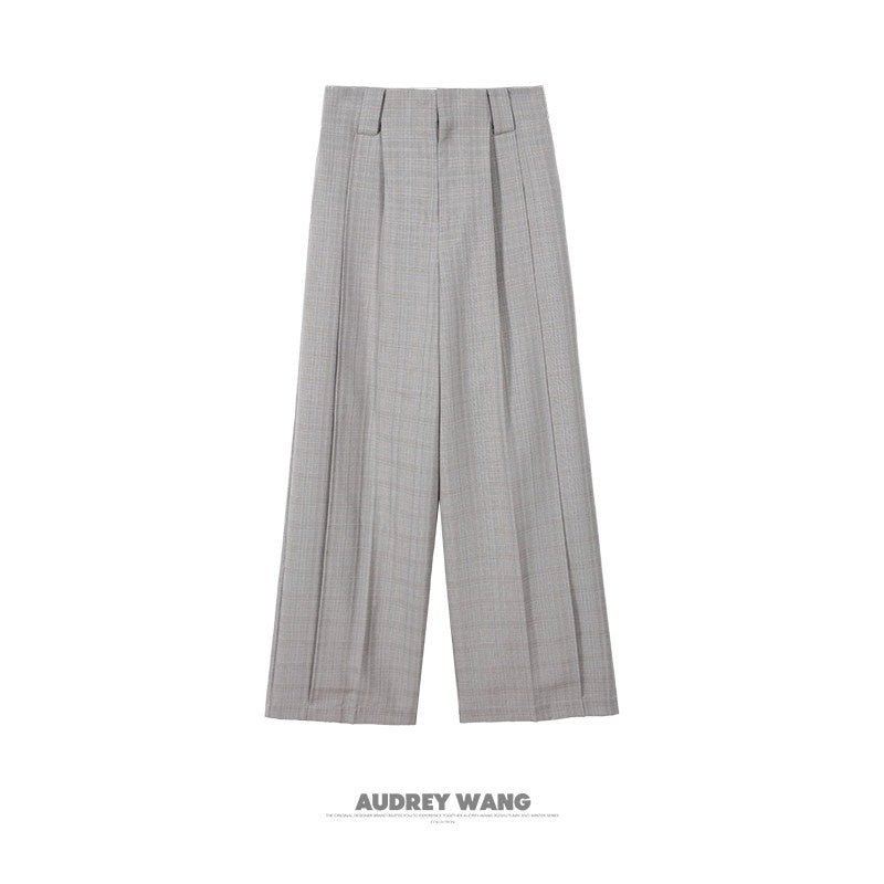 audreyyang_Non_Deforming_Loose_Plaid_High_Neck_Long_Sleeve_Women_Grey_Top_&_Shorts_Sets_MISSTT