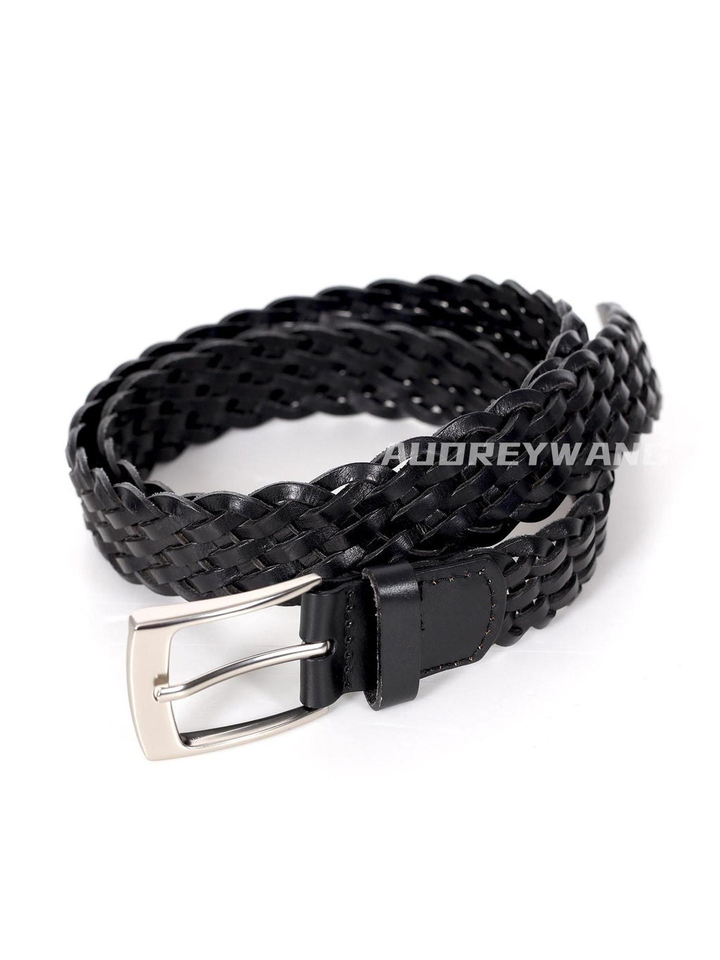 audreyyang Premium Cowhide Woven Leather Square Buckle Women Classic Belts