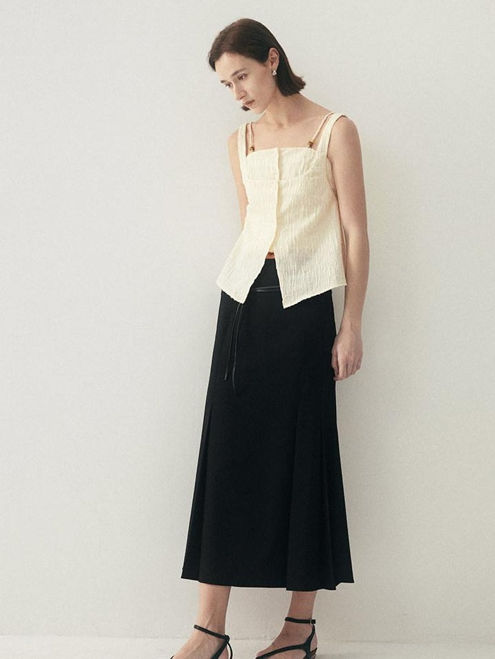 someonesometimes Button Detail Workwear Straight Fit Stretch Almond Beige Camisoles