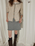 Lofi choose Wool Blend Contrast Trim Relaxed Lapel Button Women Oatmeal Knit Cardigans