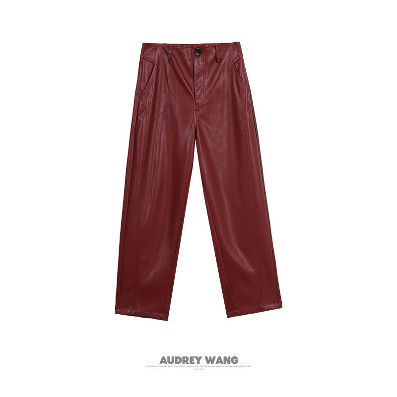 audreyyang_100_Percent_Polyester_Loose_Fit_Burgundy_Women_Wide_Leg_Pants_MISSTT