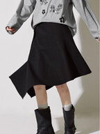 fano Soft Lyocell Cotton Blend Casual Mid Waist Ruffle Asymmetrical Women Midi Skirts