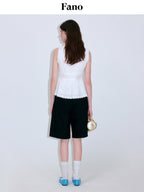 fano Cotton Linen Korean Ruffle Slim Fit Women White Off Shoulder Crop Tops