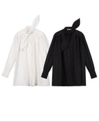 audreyyang Slimming Pleated Oversized Longline Button Long Sleeve Women Poly Cotton Blouses