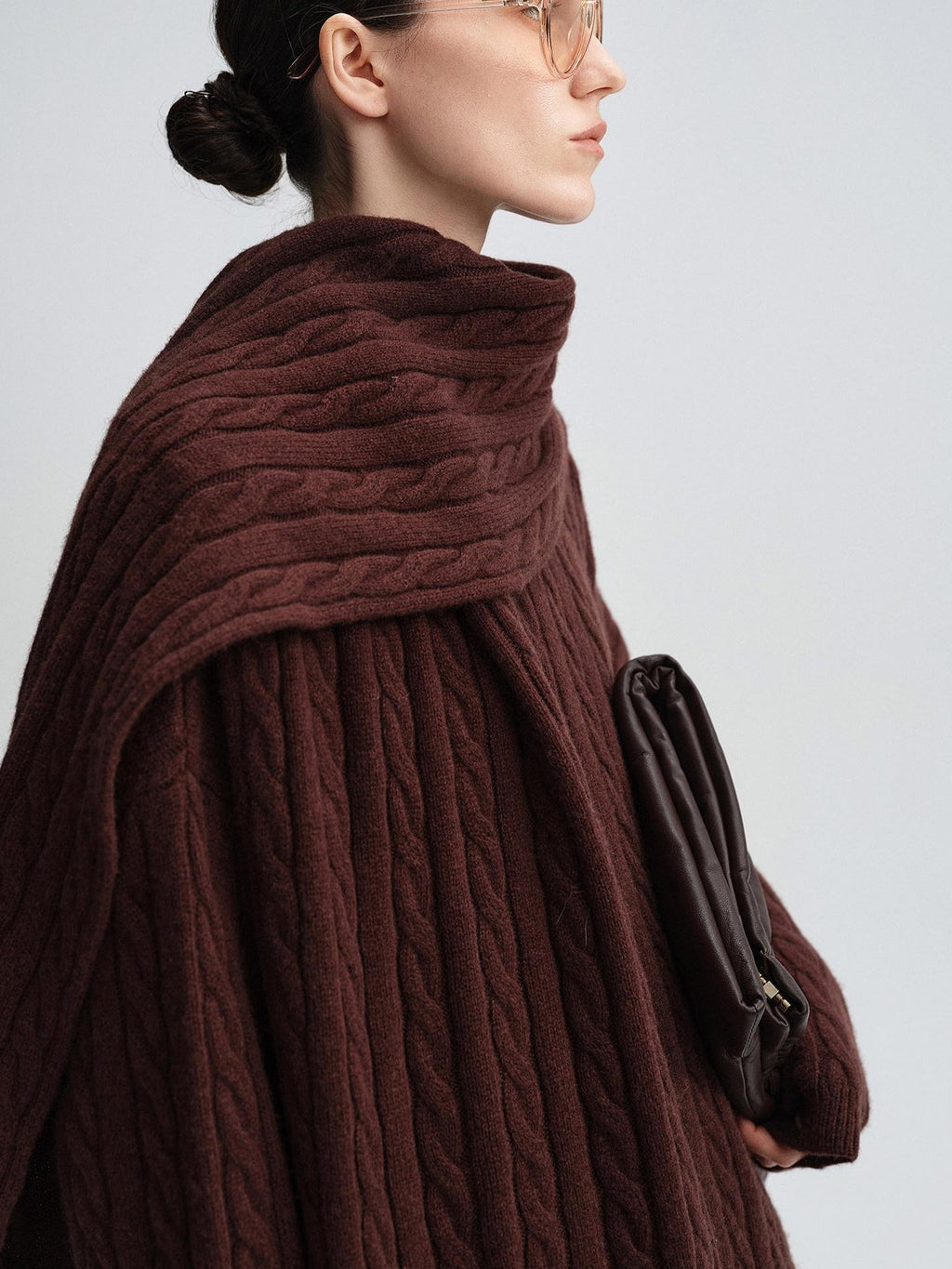 audreyyang 100 Percent Sheepswool Thick Vintage Loose Built In Scarf Women Knit Sweaters