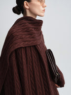 audreyyang 100 Percent Sheepswool Thick Vintage Loose Built In Scarf Women Knit Sweaters