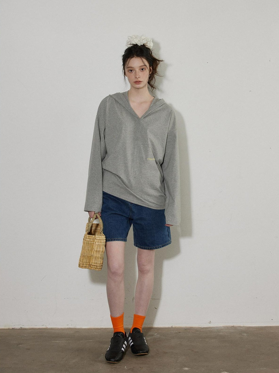 Lofi choose Washed High Waist Loose Fit Micro Stretch Women Casual Blue White Denim Shorts