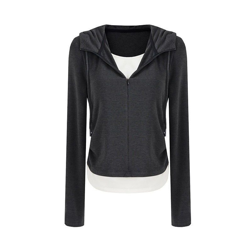 unspoken_Soft_Viscose_Two_Piece_Hooded_Zip_Up_Loose_Minimal_Female_Deep_Gray_Lounge_Sets_MISSTT