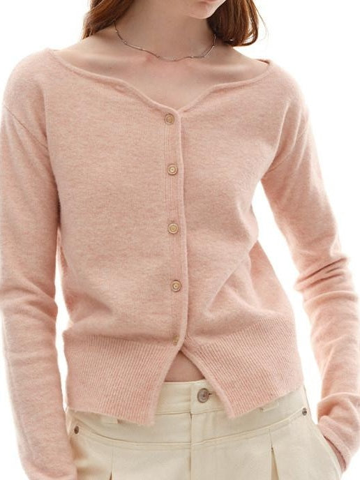 someonesometimes Soft Pink Cozy Wool Button V-neck Loose Fit Unisex Knit Cardigans
