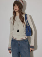 Lofi choose Cozy Knit Blend Relaxed Commuter Women Round Neck Long Sleeve T-Shirts