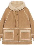 fano Warm Wool Blend Hooded Loose Patchwork Womens Commuter Long Coats