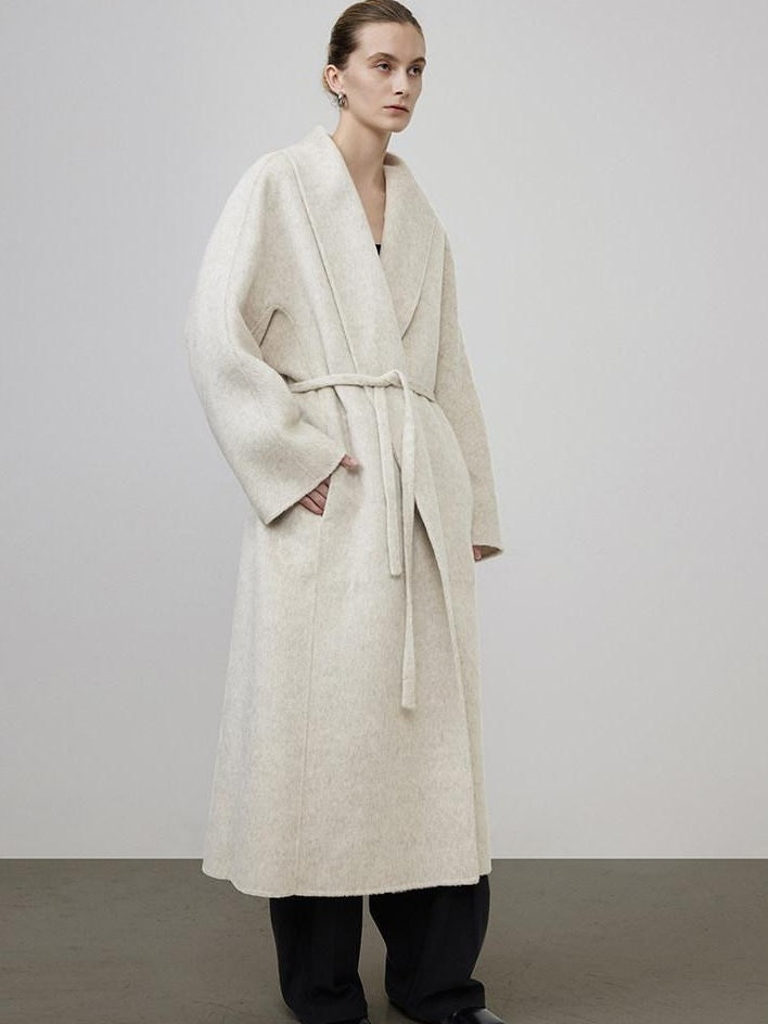 unspoken Warm Wool Rabbit Silk Blend Tie Waist Straight Cut Minimal Commuter Long Coats