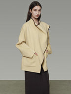 unspoken 100 Percent Wool Lightweight Minimal Commuter Loose Women Pale Yellow Wool Coats