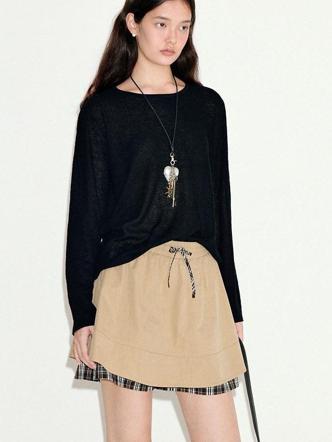 fano Khaki Drawstring A Line Mid Waist Casual Cotton Blend Women Mini Skirts