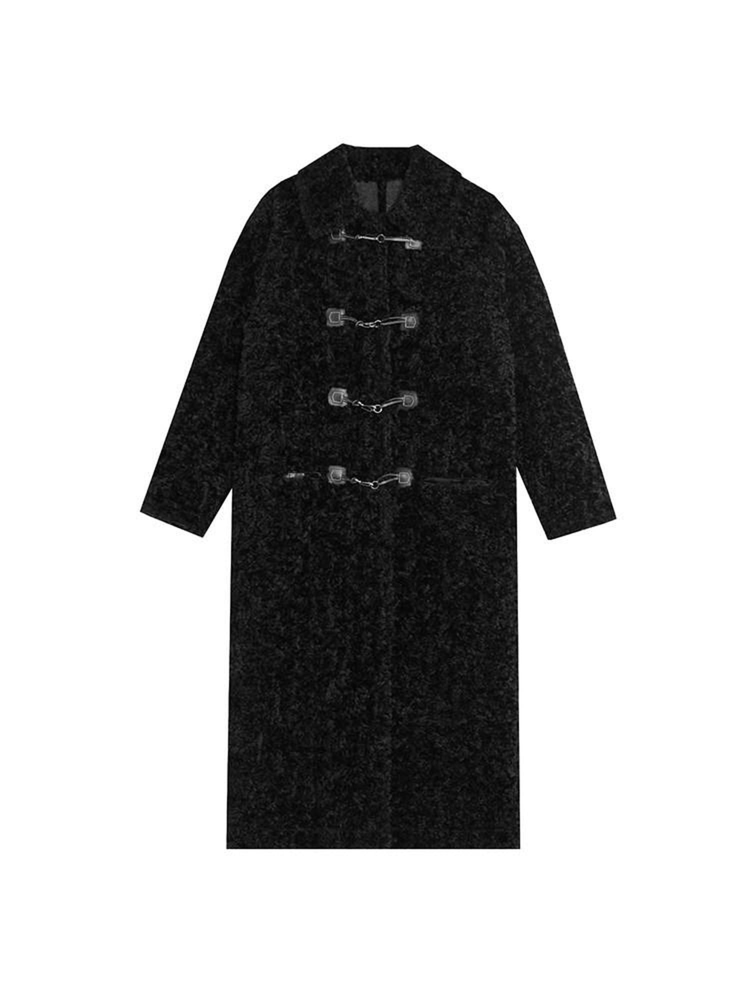 unspoken Thick Double Breasted Commuter Straight Fit Women Black Polyester Long Coats