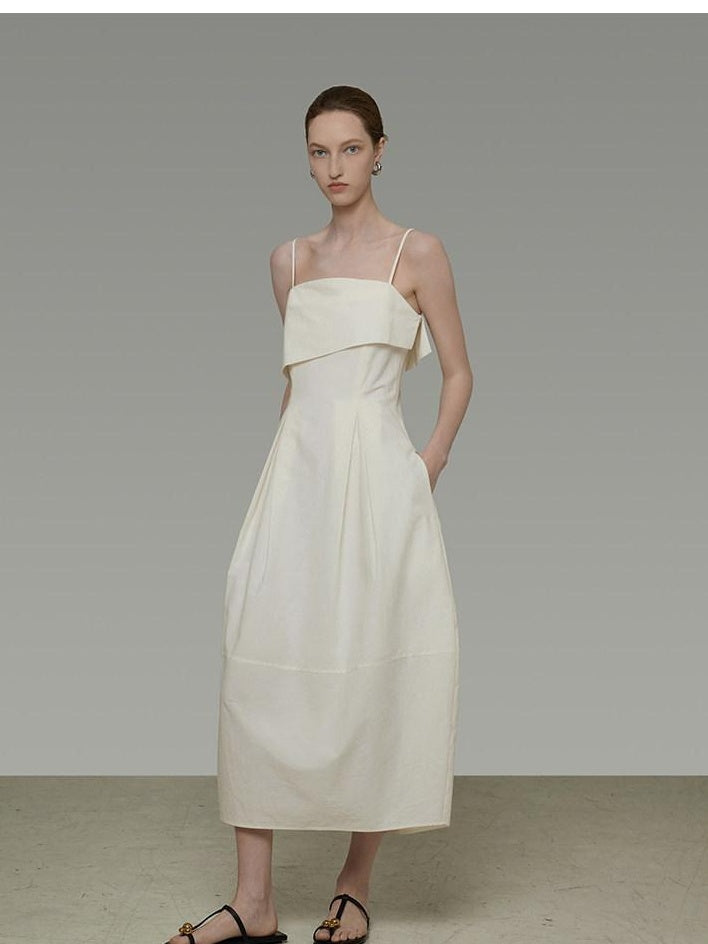 unspoken Soft Cotton High Waist A Line Irregular Hem Minimalist Workwear Maxi Dresses