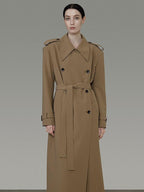 unspoken Double Breasted Straight Minimalist Office Tea Brown Longline Women Trench Coats
