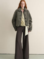 Stretch Knit Olive Gray Micro Flare Casual High Waist Women Flared Pants