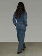 unspoken High Waisted Wide Leg Cotton Blend Office Commuter Blue Top & Pants Sets