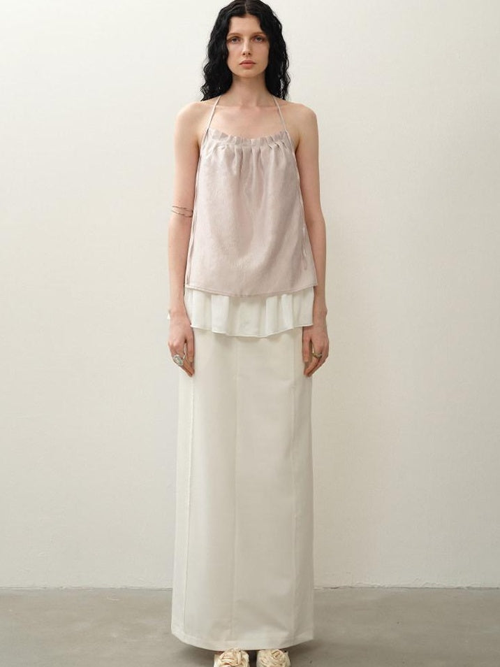 someone sometimes Original Design Ruffle Trim Loose Fit Lyocell Blend Women Solid Color Camisoles