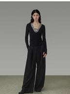 unspoken High Waist Sleek Black Workwear Tailored Fit For Ladies Polyester Wide Leg Pants