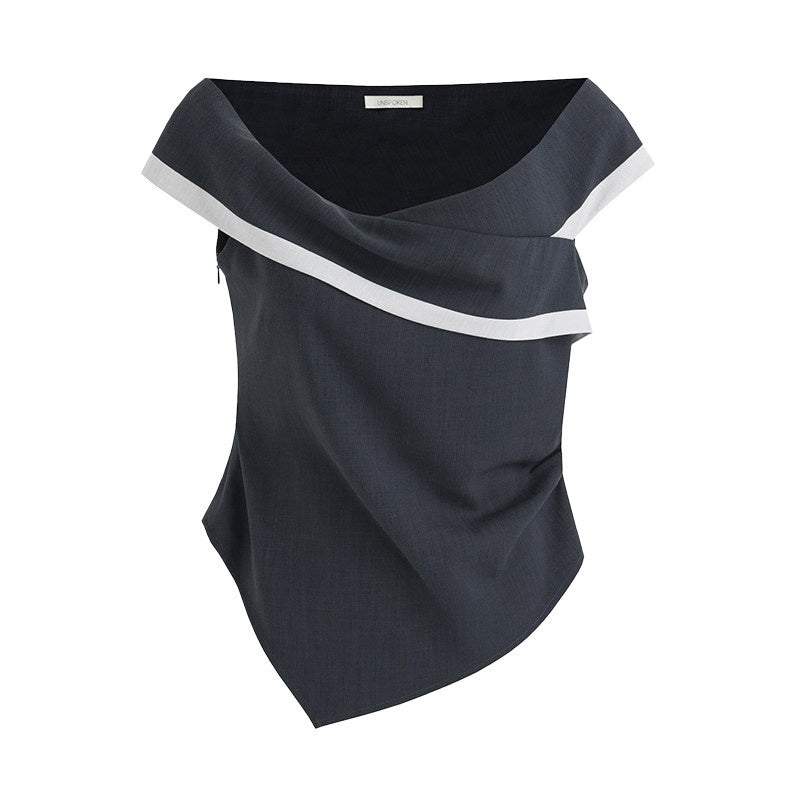 unspoken_Slim_Minimalist_Colorblock_Office_Bardot_Sleeveless_Off_Shoulder_Crop_Tops_MISSTT