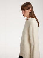 someone sometimes Recycled Viscose Wool Blend Commuter Crew Neck Pullover Cream Sweaters