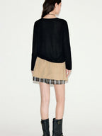 fano Khaki Drawstring A Line Mid Waist Casual Cotton Blend Women Mini Skirts