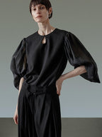 unspoken Breathable Original Loose Spliced Lantern Sleeve Pullover Polyester Blouses