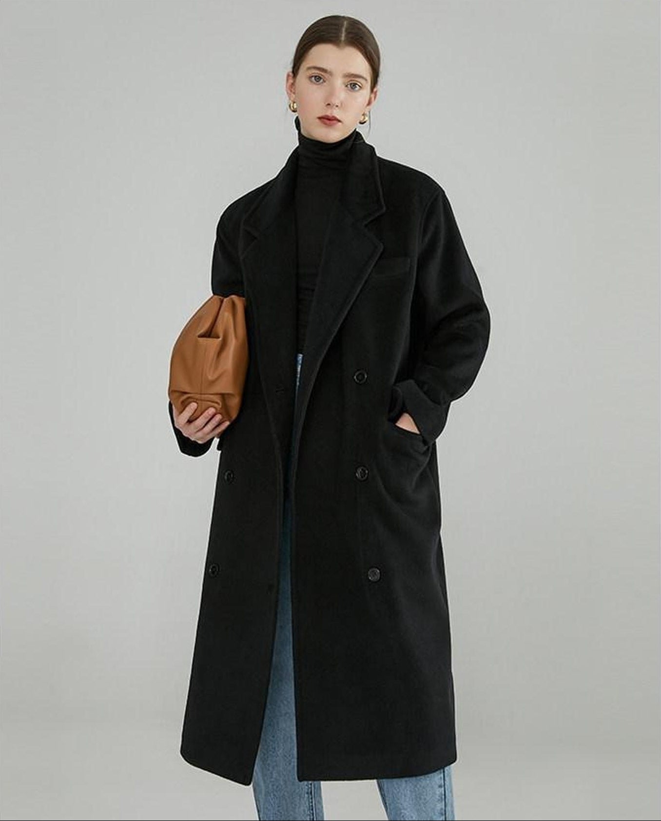 fano Minimal Commuter Double Breasted Straight Midlength Blazer Women Long Coats