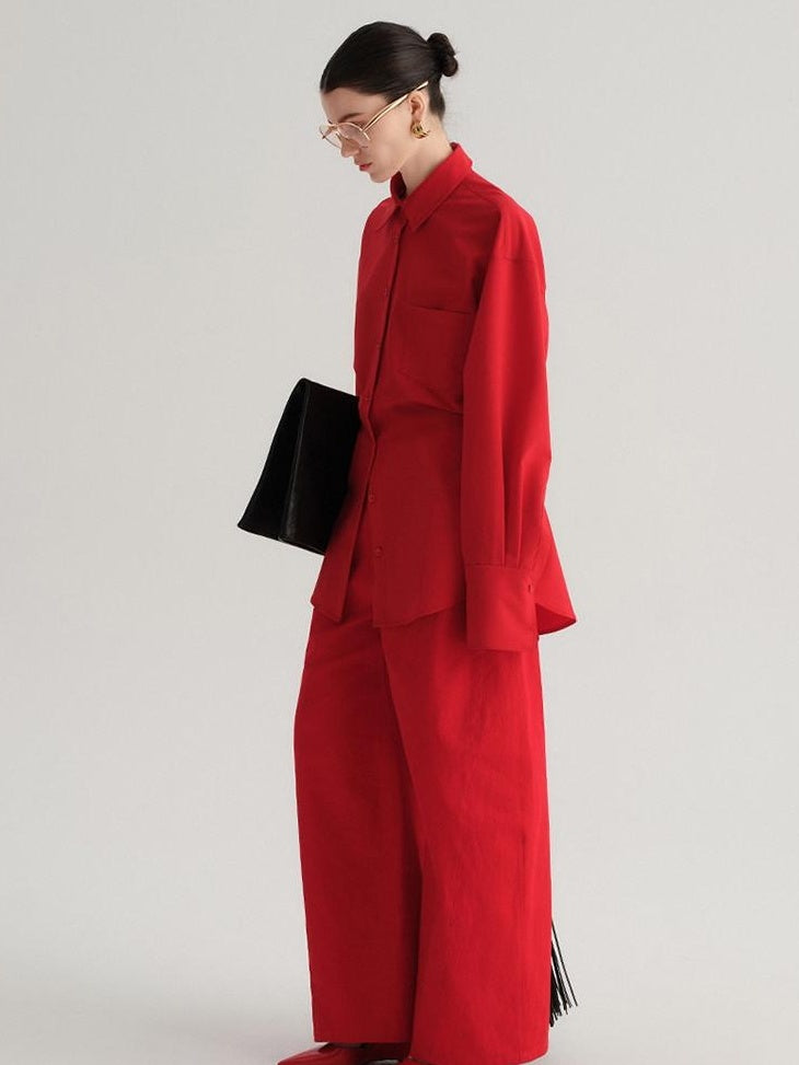 audreyyang High Waist Pure Cotton Pockets Relaxed Fit Women Solid Wide Leg Pants