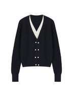 unspoken Minimal Commuter V-neck Button Loose Fit Cardigan Women Gray Colorblock Sweaters