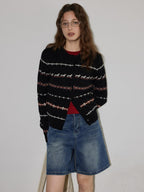 Lofi choose Stretch Animal Print Loose Casual Long Sleeve Crew Neck Women Black Cardigans