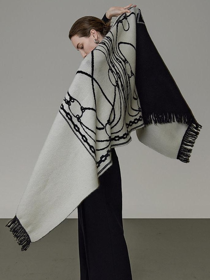 unspoken Soft Acrylic Fringed Rectangular Warm Women Black Gray Scarves