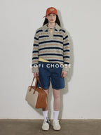 Lofi choose Washed High Waist Loose Fit Micro Stretch Women Casual Blue White Denim Shorts