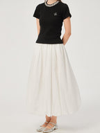 ikyou Non Deforming Lined Pocket Pleated A Line Mid Waist Casual Cotton Midi Skirts