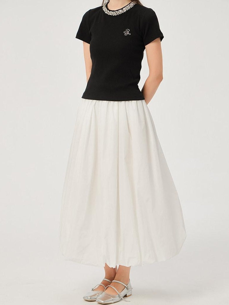 ikyou Non Deforming Lined Pocket Pleated A Line Mid Waist Casual Cotton Midi Skirts