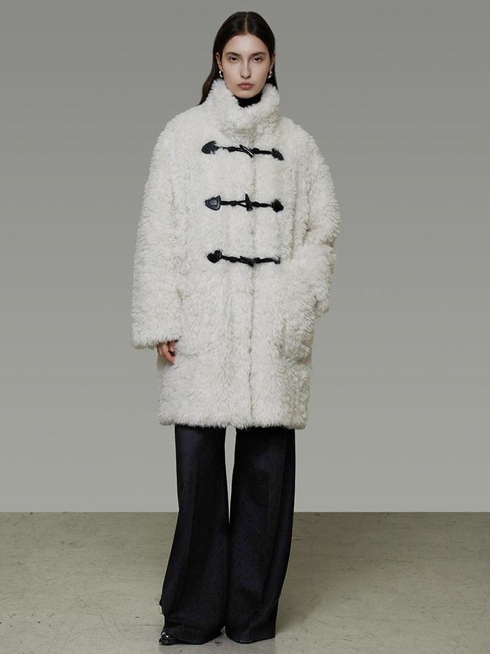 unspoken Warm Stand Collar Loose Mid Length Minimal Commuter Women Polyester Long Coats