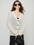 audreyyang Lightweight Openwork Slim V-neck Button Knitted Cotton Women Cardigans