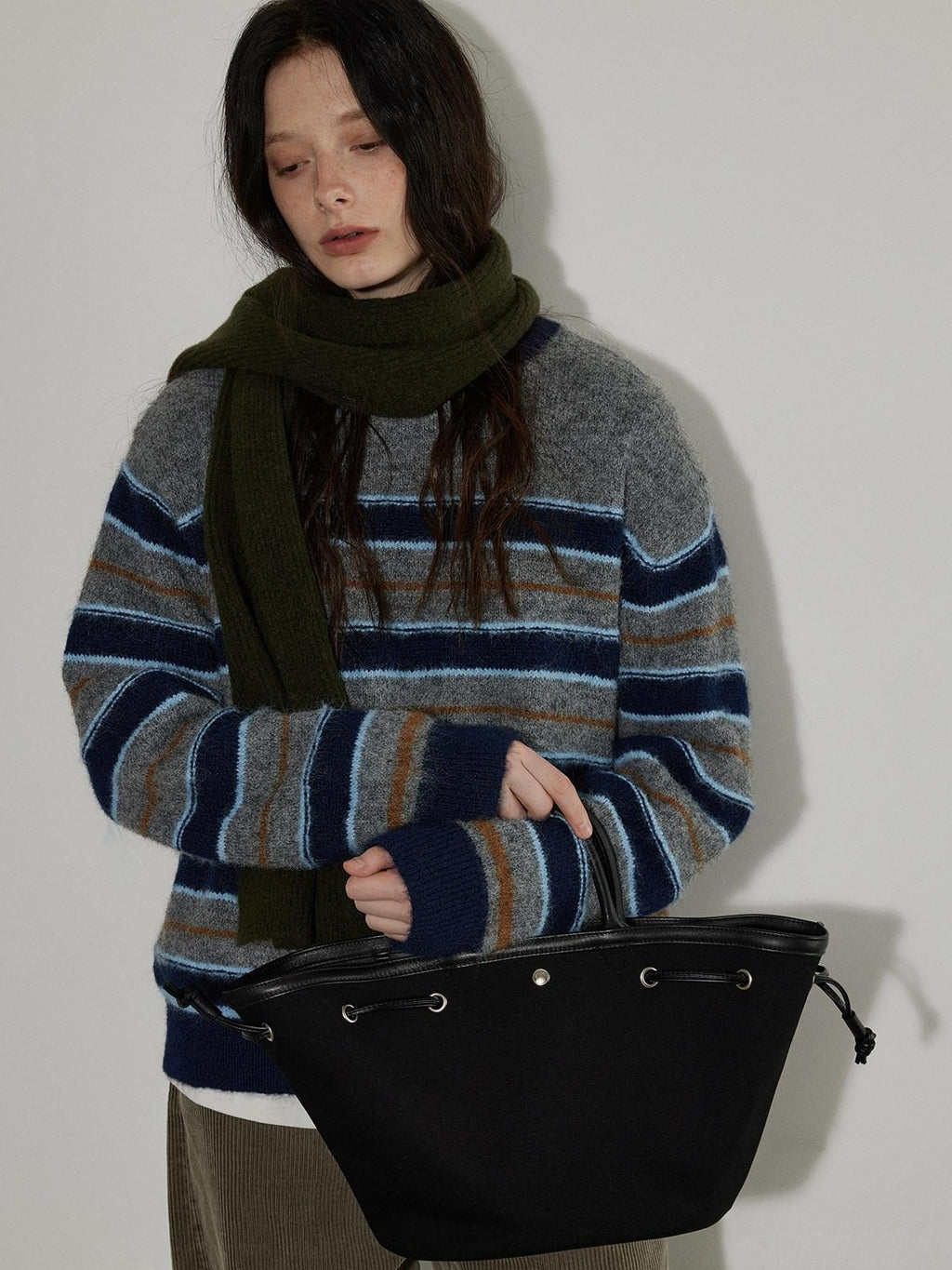 Lofi choose Wool Blend Relaxed Striped Crewneck Pullover Commuter Office Women Tops Sweaters