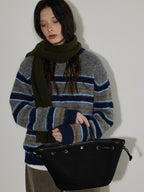 Lofi choose Wool Blend Relaxed Striped Crewneck Pullover Commuter Office Women Tops Sweaters