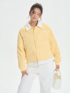 ikyou Thick Embroidered Patchwork Minimal Straight Crop Polo Yellow Puffer Jackets