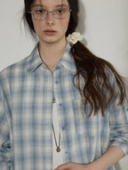 Lofi choose Pure Cotton Colorblock Plaid Embroidered Loose Commuter Office Women Shirts