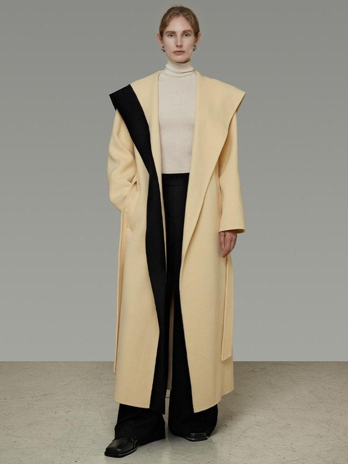 unspoken Thick Cozy Longline Loose Fit Minimal Commuter Cream Black Wool Coats