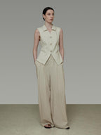 unspoken Breathable Polyester Linen Blend Loose Fit Button Front Office Women Vests