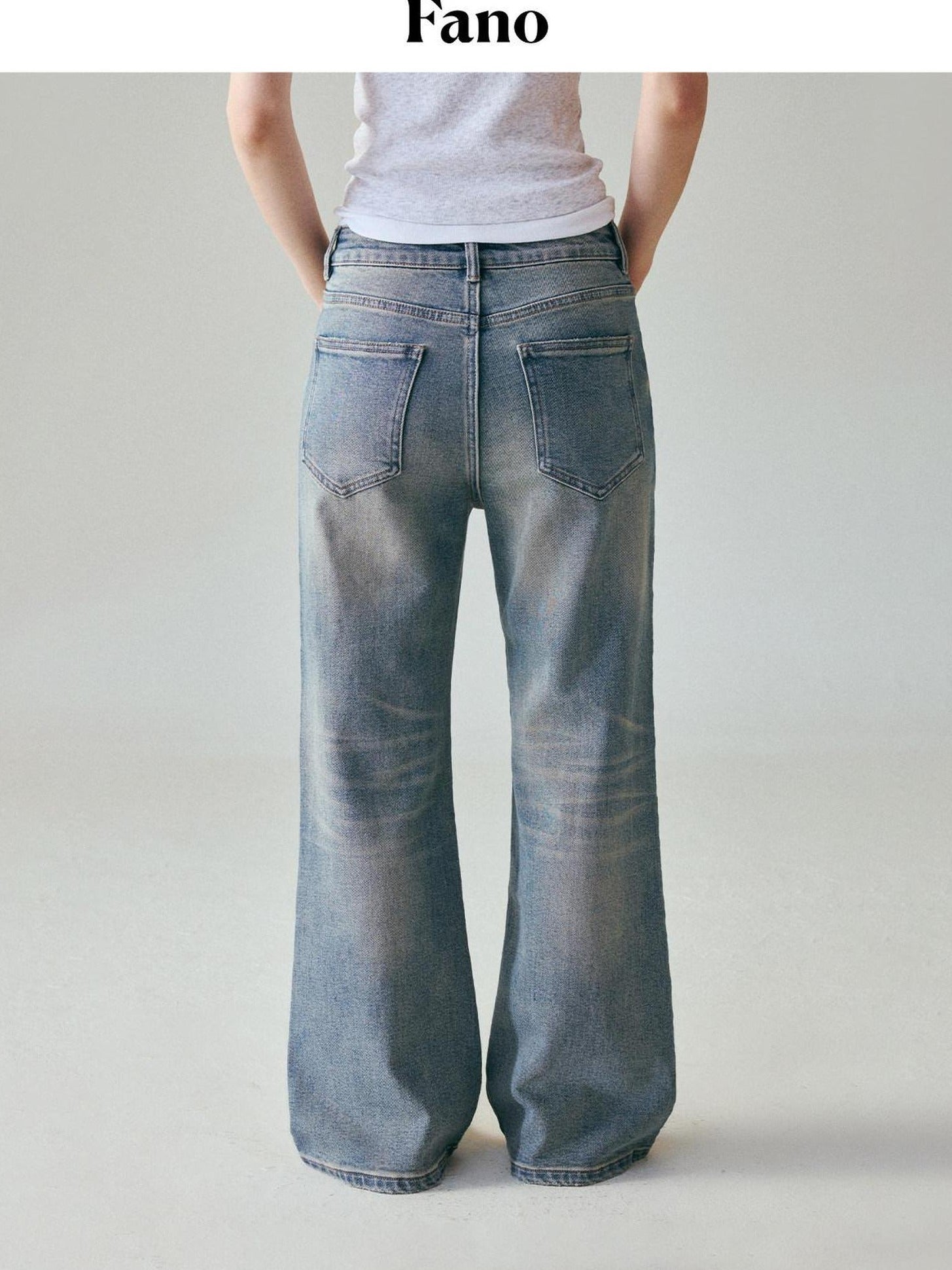 fano Vintage Blue Green Micro Stretch Natural Waist Relaxed Casual Straight Leg Jeans